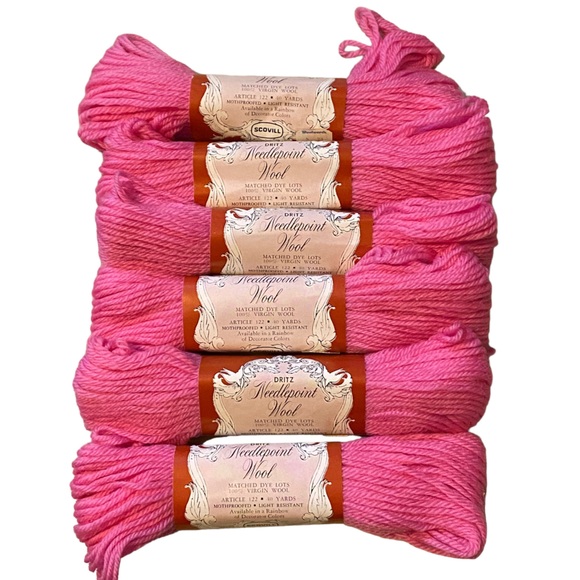 Peony Pink VTG NOS Scovill Dritz Luxury 100% Virgin Wool Needlepoint 40 yds - Picture 3 of 5